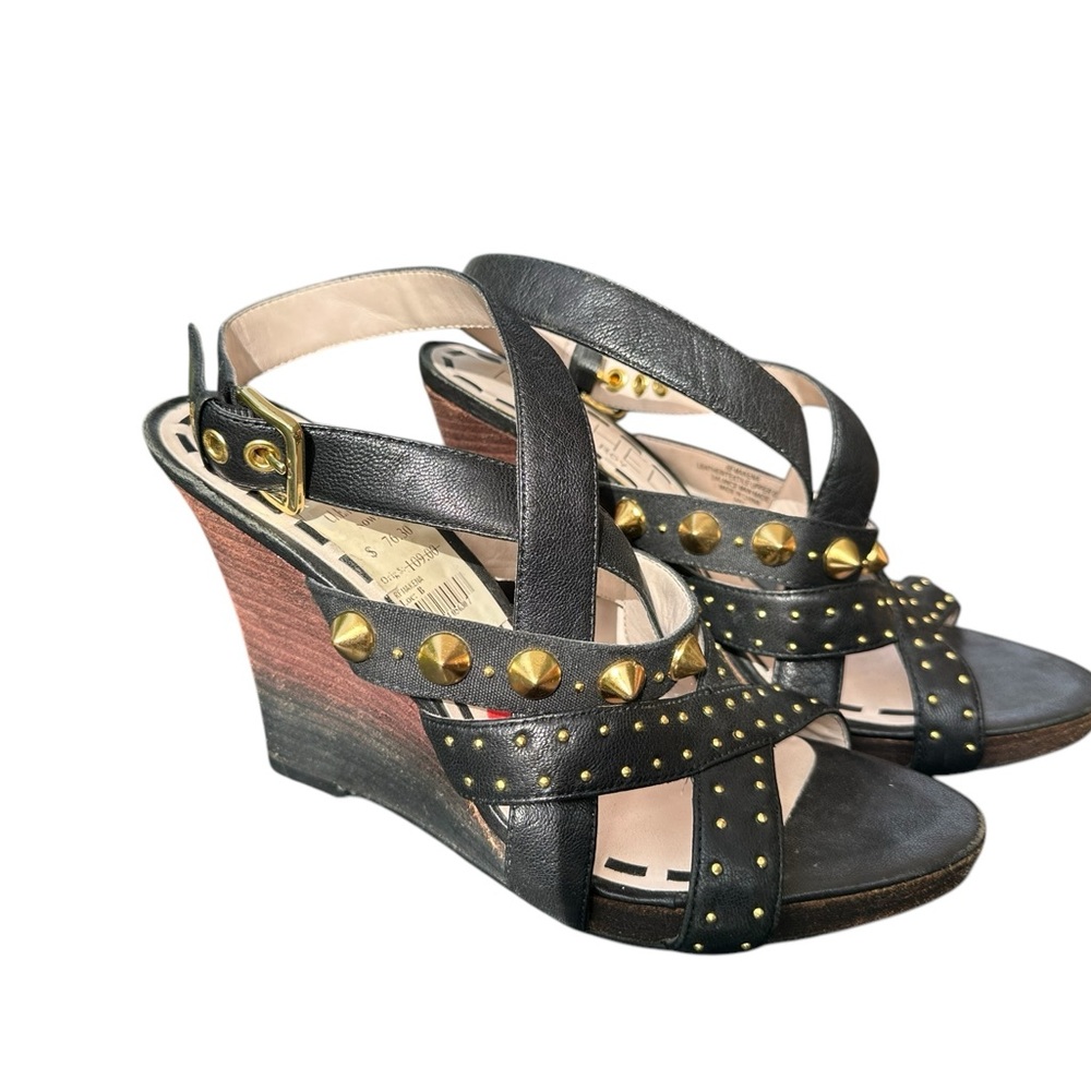Studded Rachel Roy Black Wedge Sandals NWT